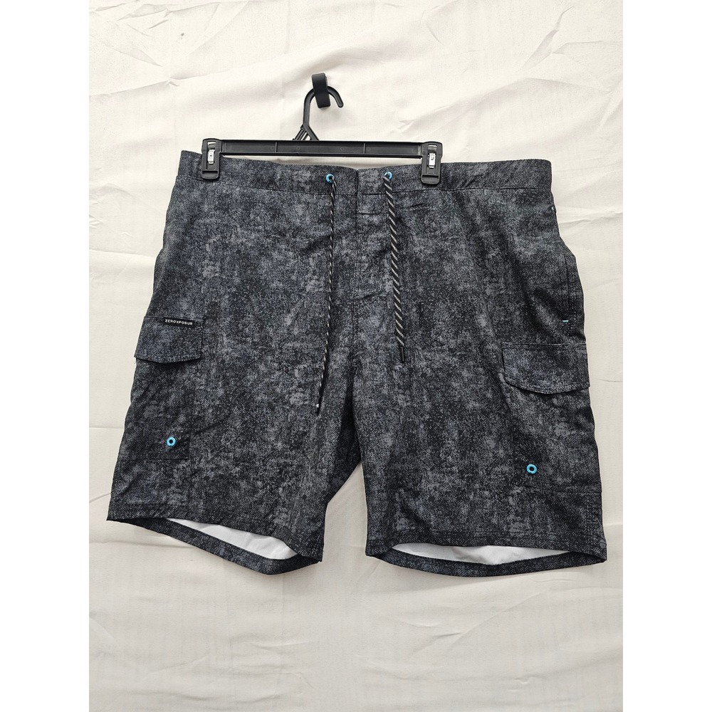 ZeroXposur Mens Swim Trunks XXL Black Spray Cargo Board Shorts UPF 50+ C88501S